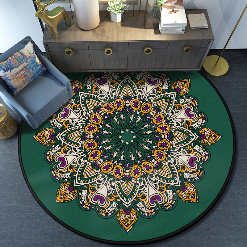 BowLift | Turkish Mandala Rug Multicolor Synthetic Rug Washable Pet Friendly Non-Slip Back Rug for Living Room