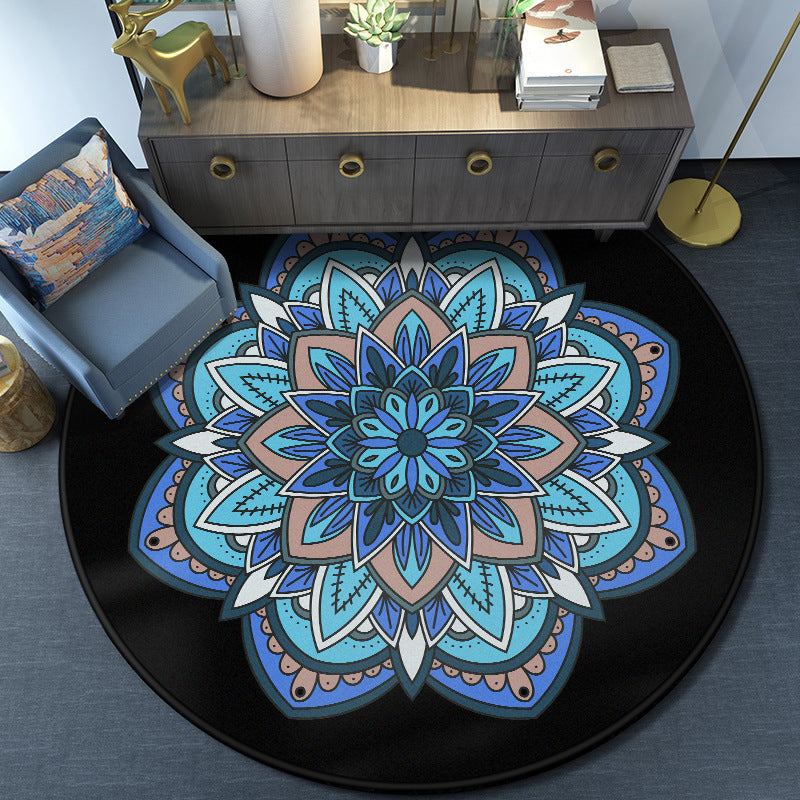 BowLift | Turkish Mandala Rug Multicolor Synthetic Rug Washable Pet Friendly Non-Slip Back Rug for Living Room