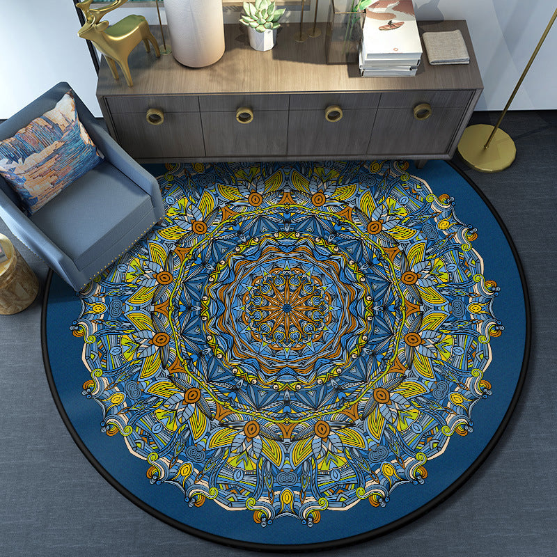 BowLift | Turkish Mandala Rug Multicolor Synthetic Rug Washable Pet Friendly Non-Slip Back Rug for Living Room