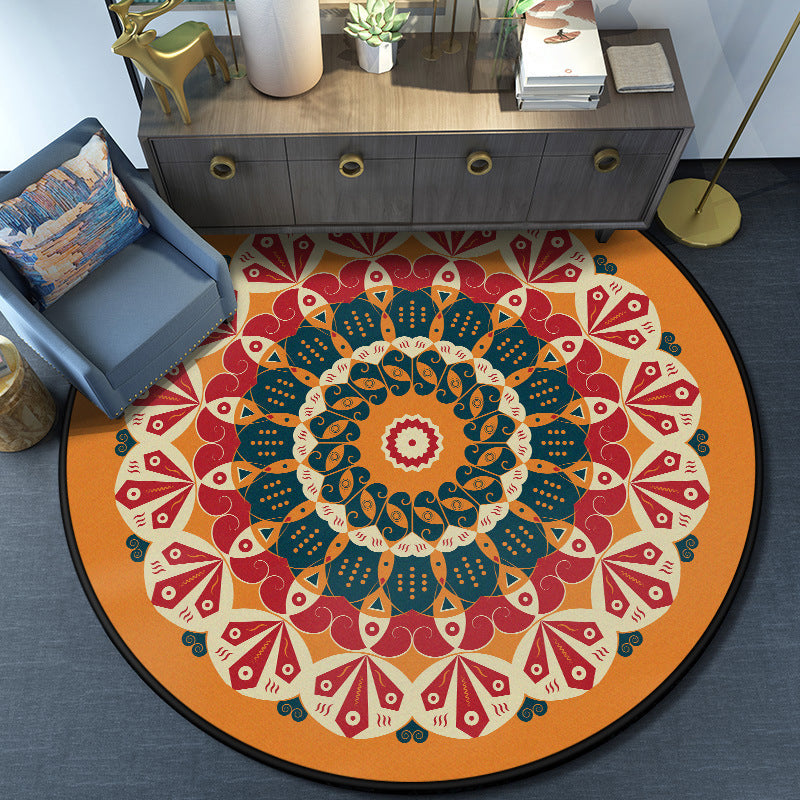 BowLift | Turkish Mandala Rug Multicolor Synthetic Rug Washable Pet Friendly Non-Slip Back Rug for Living Room