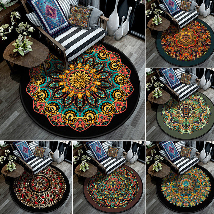 BowLift | Retro Mandala Indoor Carpet Dark Color Moroccan Rug Polypropylene Non-slip Pet-friendly Washable Carpet for Living Room