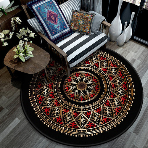 BowLift | Retro Mandala Indoor Carpet Dark Color Moroccan Rug Polypropylene Non-slip Pet-friendly Washable Carpet for Living Room