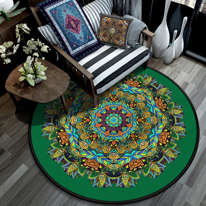 BowLift | Retro Mandala Indoor Carpet Dark Color Moroccan Rug Polypropylene Non-slip Pet-friendly Washable Carpet for Living Room