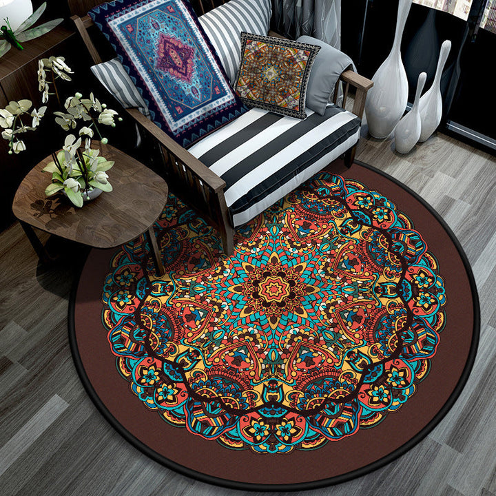 BowLift | Retro Mandala Indoor Carpet Dark Color Moroccan Rug Polypropylene Non-slip Pet-friendly Washable Carpet for Living Room