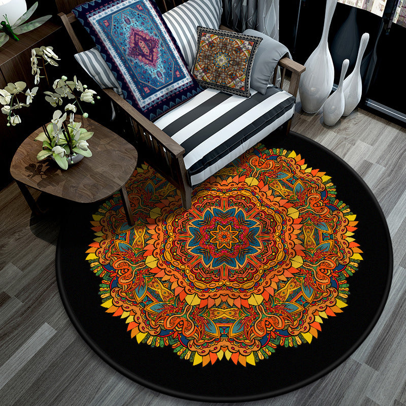 BowLift | Retro Mandala Indoor Carpet Dark Color Moroccan Rug Polypropylene Non-slip Pet-friendly Washable Carpet for Living Room