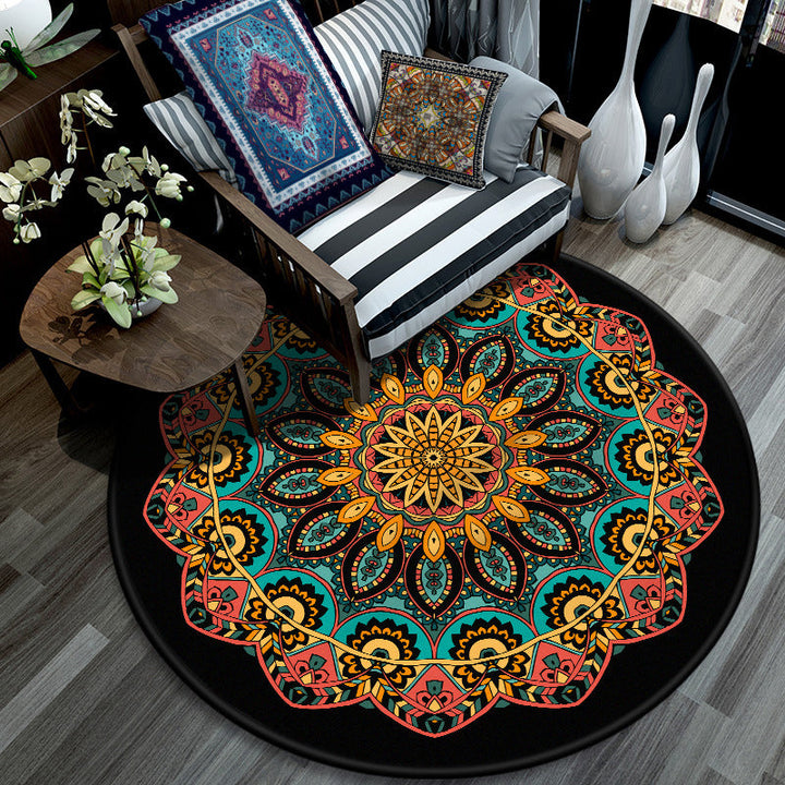 BowLift | Retro Mandala Indoor Carpet Dark Color Moroccan Rug Polypropylene Non-slip Pet-friendly Washable Carpet for Living Room