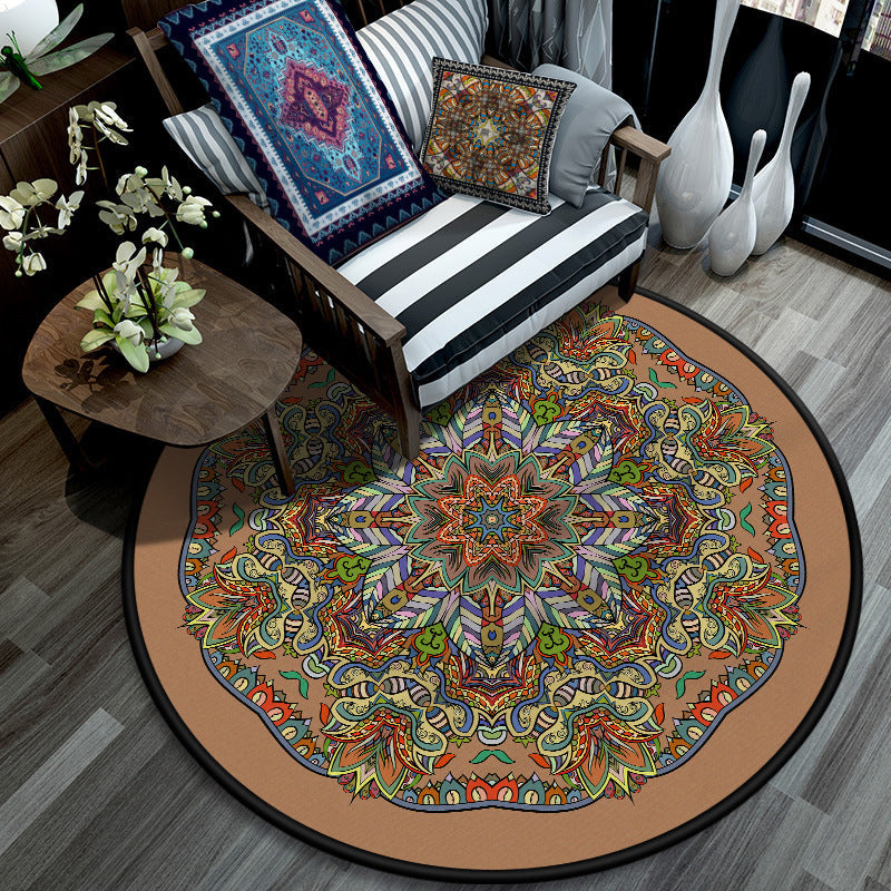 BowLift | Retro Mandala Indoor Carpet Dark Color Moroccan Rug Polypropylene Non-slip Pet-friendly Washable Carpet for Living Room