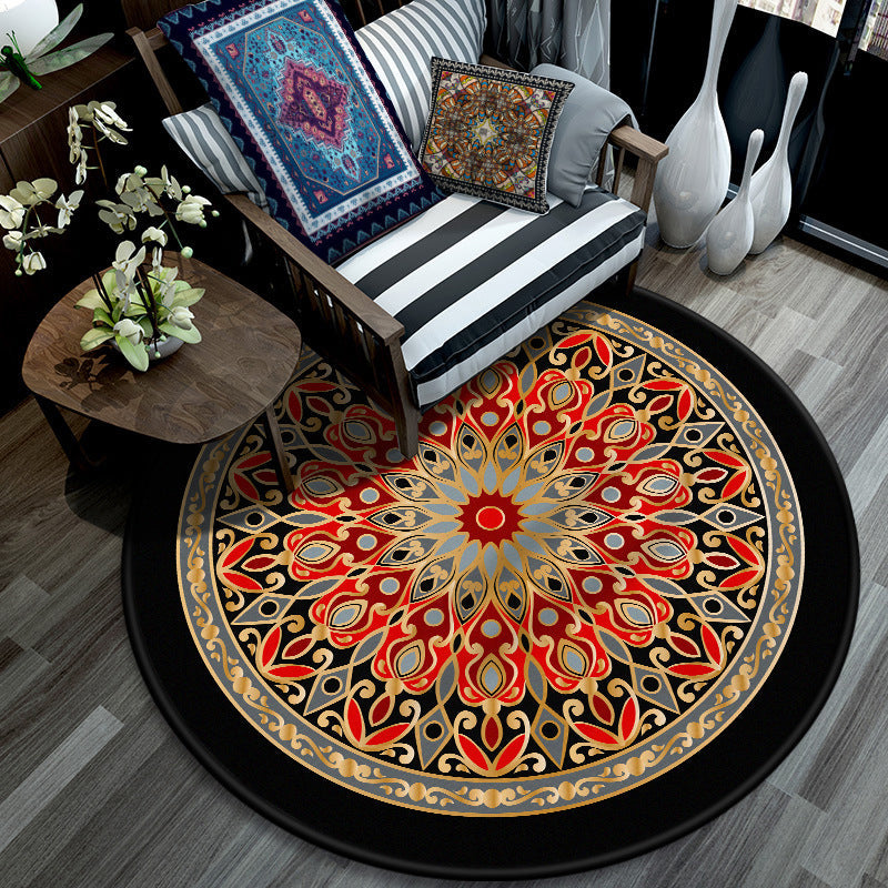 BowLift | Retro Mandala Indoor Carpet Dark Color Moroccan Rug Polypropylene Non-slip Pet-friendly Washable Carpet for Living Room