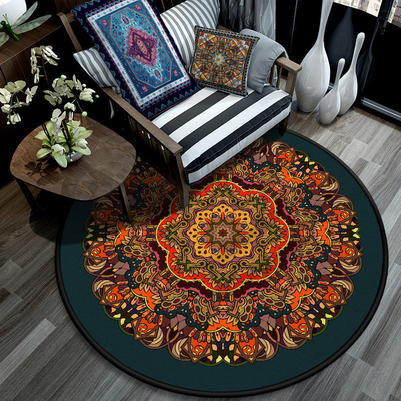 BowLift | Retro Mandala Indoor Carpet Dark Color Moroccan Rug Polypropylene Non-slip Pet-friendly Washable Carpet for Living Room