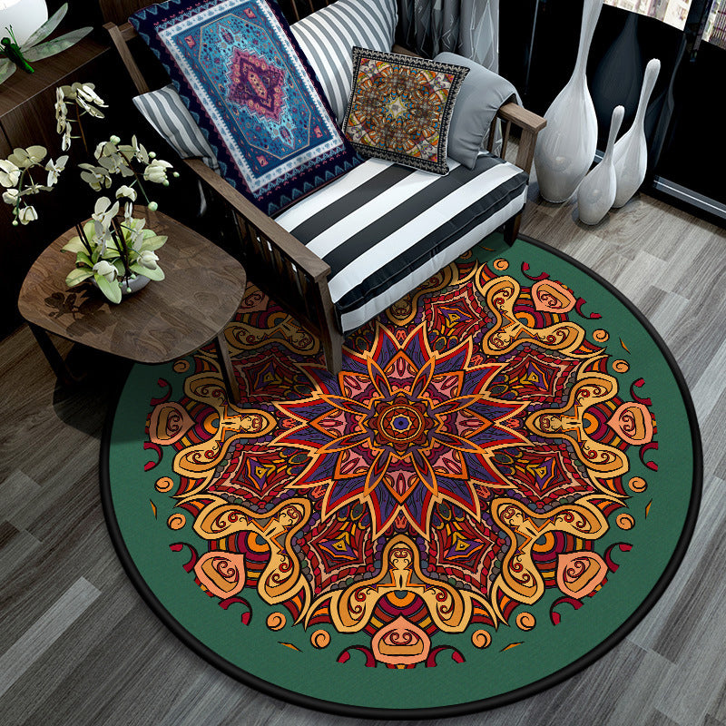 BowLift | Retro Mandala Indoor Carpet Dark Color Moroccan Rug Polypropylene Non-slip Pet-friendly Washable Carpet for Living Room