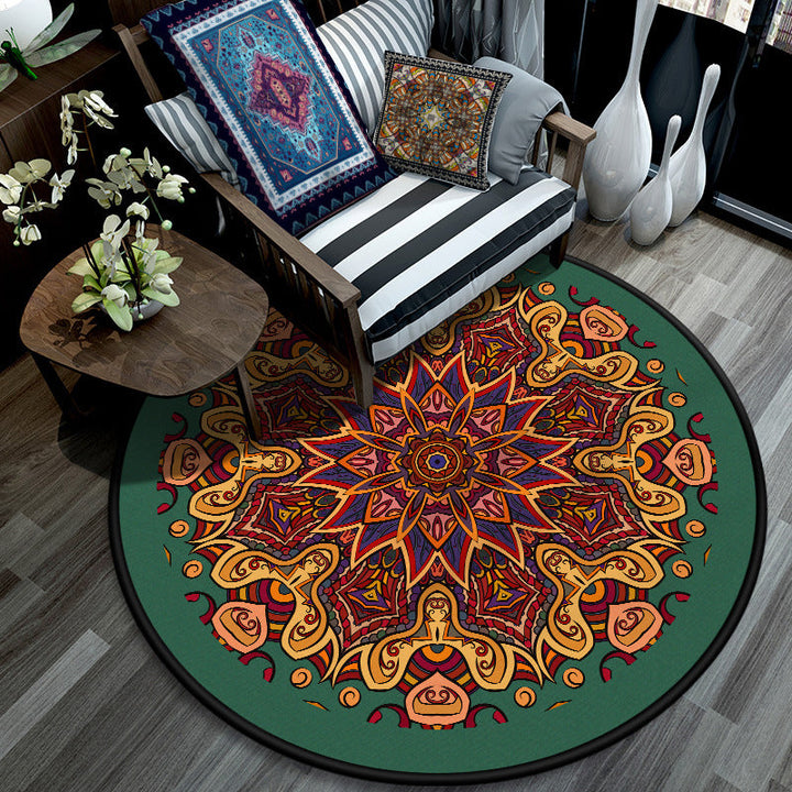 BowLift | Retro Mandala Indoor Carpet Dark Color Moroccan Rug Polypropylene Non-slip Pet-friendly Washable Carpet for Living Room