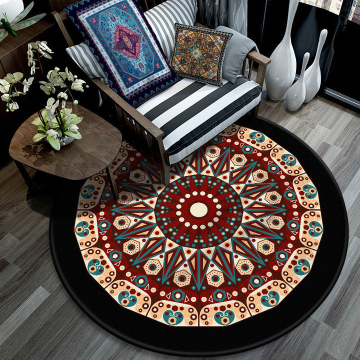 BowLift | Retro Mandala Indoor Carpet Dark Color Moroccan Rug Polypropylene Non-slip Pet-friendly Washable Carpet for Living Room