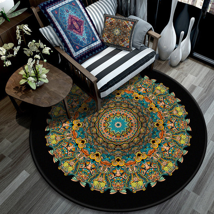 BowLift | Retro Mandala Indoor Carpet Dark Color Moroccan Rug Polypropylene Non-slip Pet-friendly Washable Carpet for Living Room