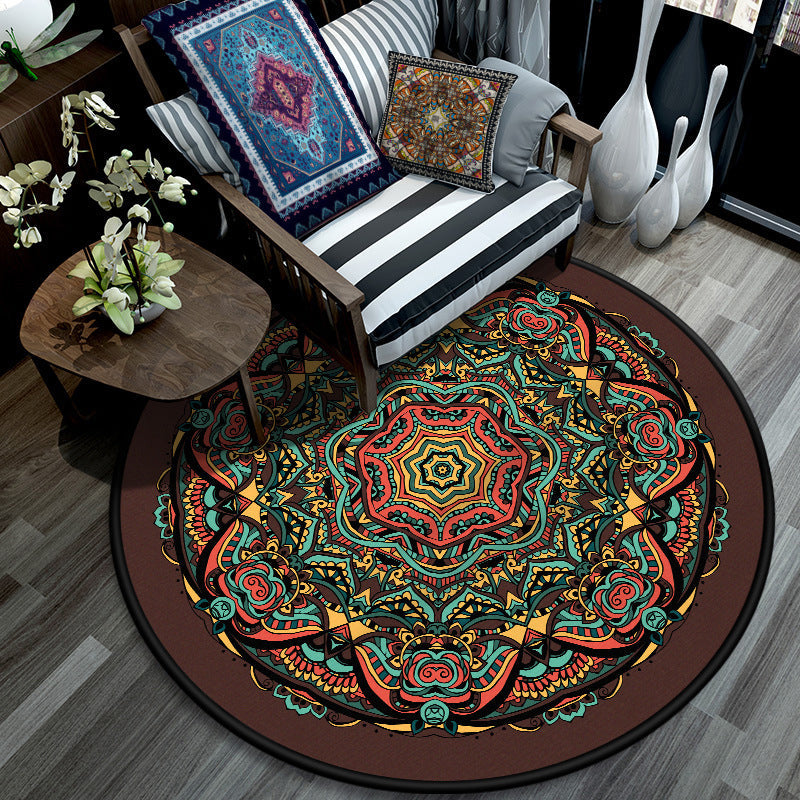 BowLift | Retro Mandala Indoor Carpet Dark Color Moroccan Rug Polypropylene Non-slip Pet-friendly Washable Carpet for Living Room