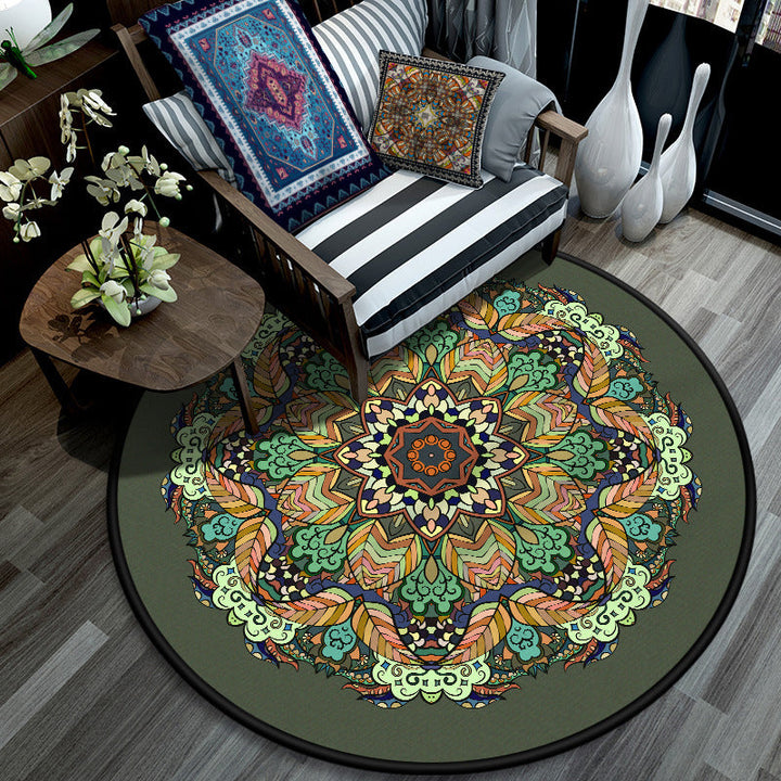 BowLift | Retro Mandala Indoor Carpet Dark Color Moroccan Rug Polypropylene Non-slip Pet-friendly Washable Carpet for Living Room