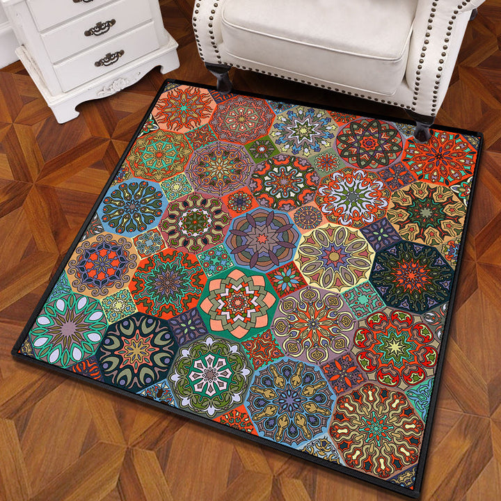 Multicolored Mandala Carpet Polypropylene Turkish Carpet Non-slip Back Stain Resistant Machine Washable Carpet for Bedroom | Bowlift