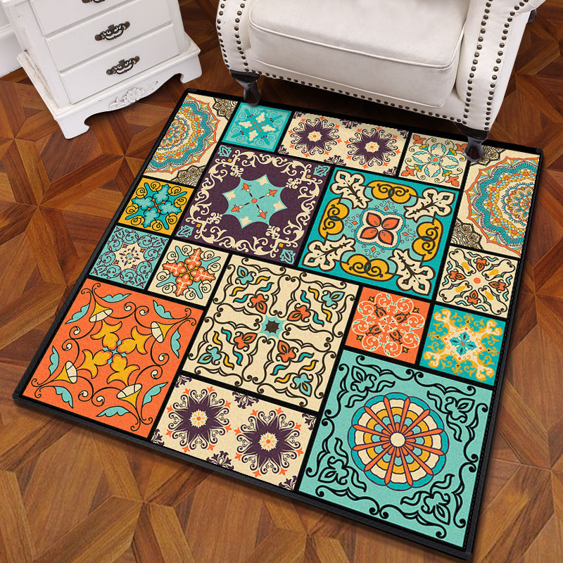 Multicolored Mandala Carpet Polypropylene Turkish Carpet Non-slip Back Stain Resistant Machine Washable Carpet for Bedroom | Bowlift