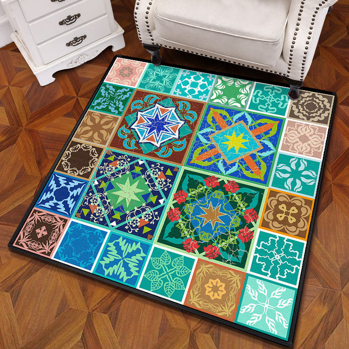 Multicolored Mandala Carpet Polypropylene Turkish Carpet Non-slip Back Stain Resistant Machine Washable Carpet for Bedroom | Bowlift