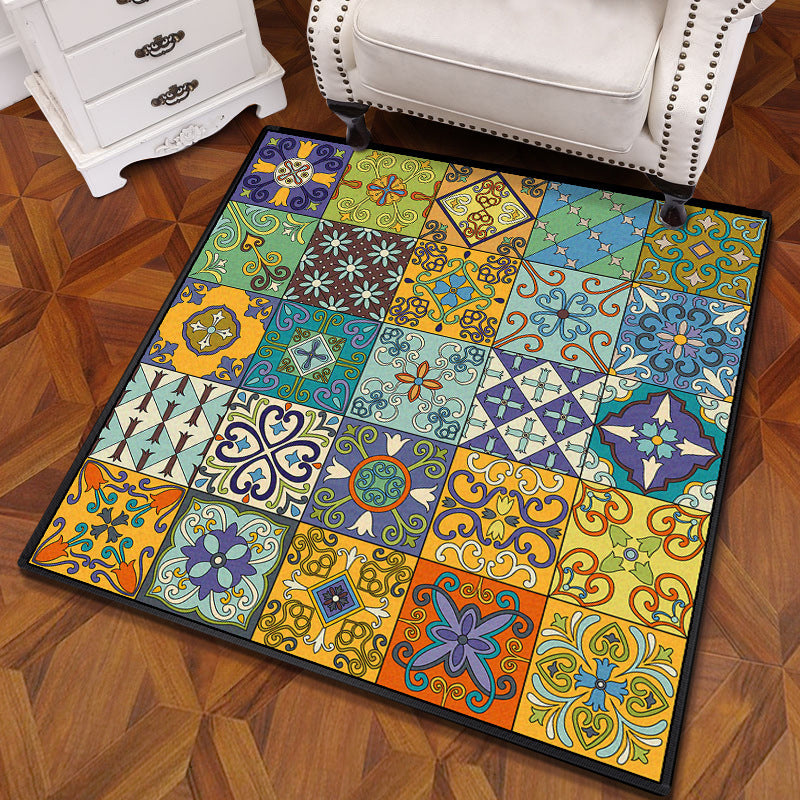 Multicolored Mandala Carpet Polypropylene Turkish Carpet Non-slip Back Stain Resistant Machine Washable Carpet for Bedroom | Bowlift