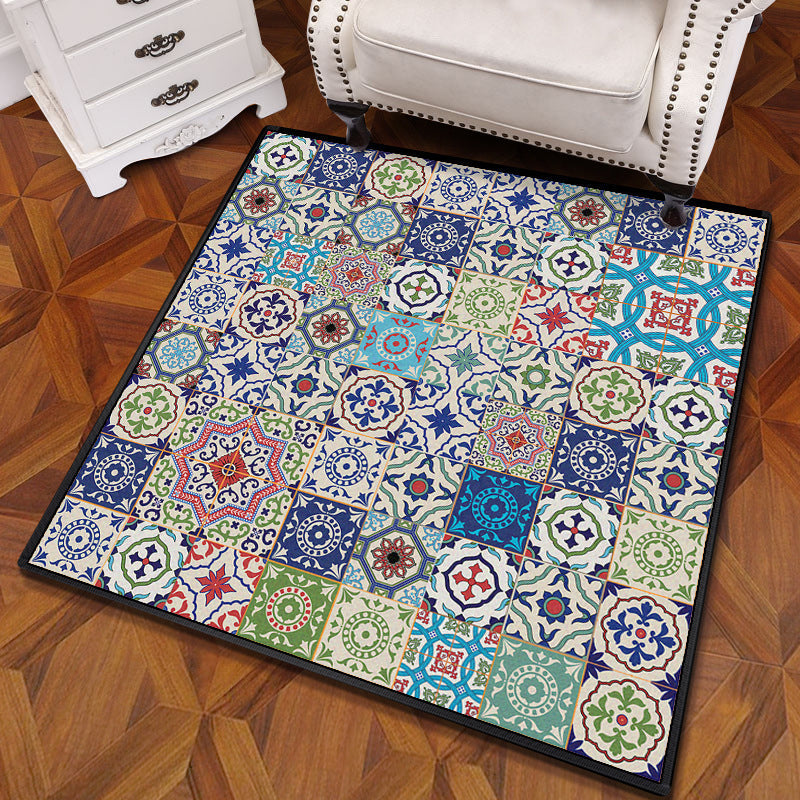 Multicolored Mandala Carpet Polypropylene Turkish Carpet Non-slip Back Stain Resistant Machine Washable Carpet for Bedroom | Bowlift