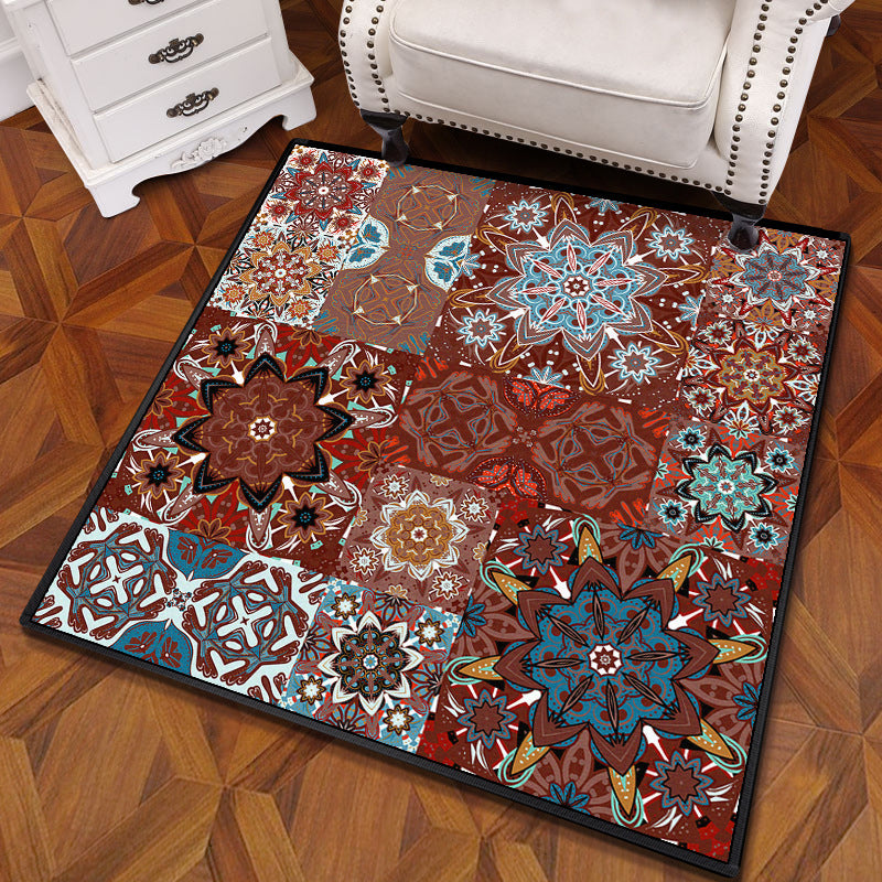 Multicolored Mandala Carpet Polypropylene Turkish Carpet Non-slip Back Stain Resistant Machine Washable Carpet for Bedroom | Bowlift