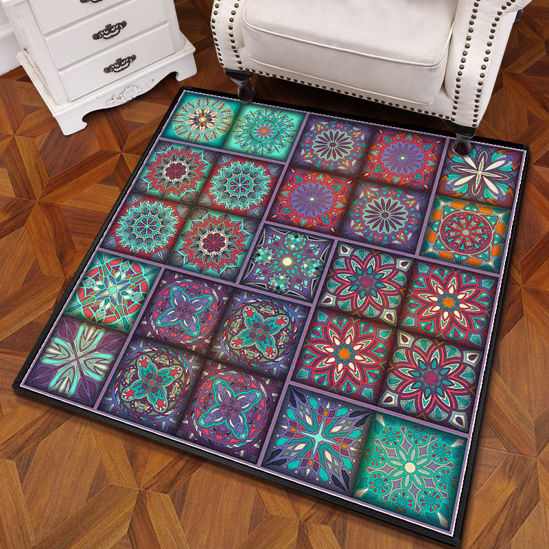 Multicolored Mandala Carpet Polypropylene Turkish Carpet Non-slip Back Stain Resistant Machine Washable Carpet for Bedroom | Bowlift