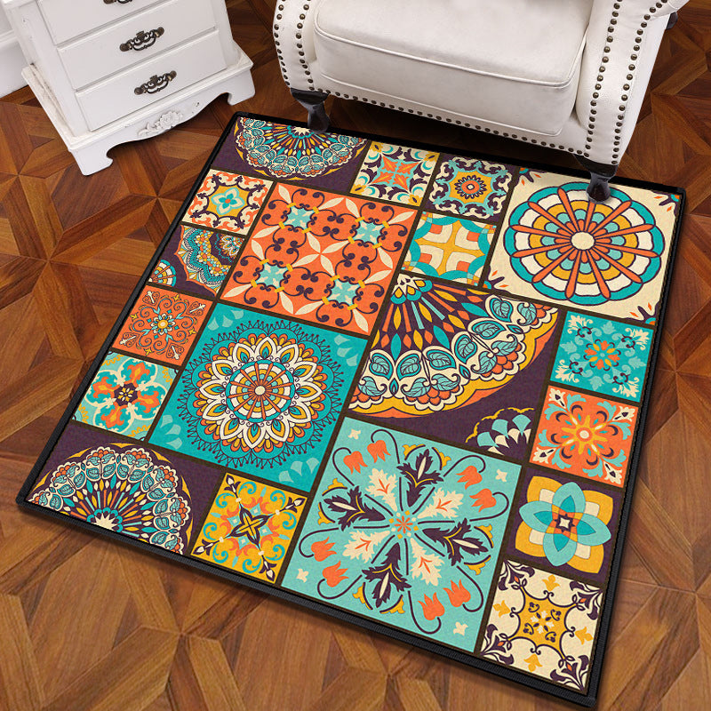 Multicolored Mandala Carpet Polypropylene Turkish Carpet Non-slip Back Stain Resistant Machine Washable Carpet for Bedroom | Bowlift
