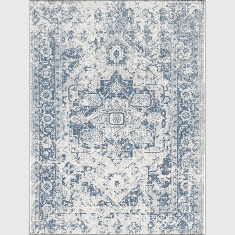 BowLift | Stonewashed Light Blue Flower Carpet Polyester Moroccan Carpet Non-Slip Back Stain Resistant Machine Washable Carpet for Lounge Area