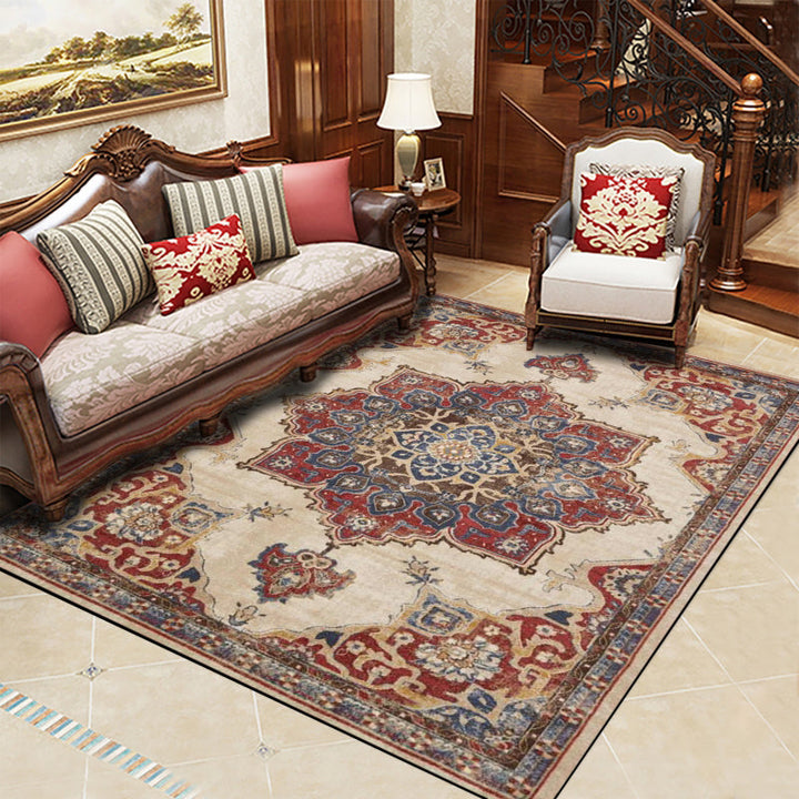 Retro Multicolored Moroccan Rug Synthetic Floral Patterned Rug Non-Slip Washable Pet-Friendly Rug for the Family Room | Bowlift