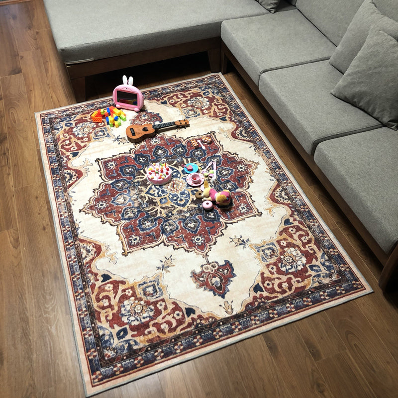 Retro Multicolored Moroccan Rug Synthetic Floral Patterned Rug Non-Slip Washable Pet-Friendly Rug for the Family Room | Bowlift