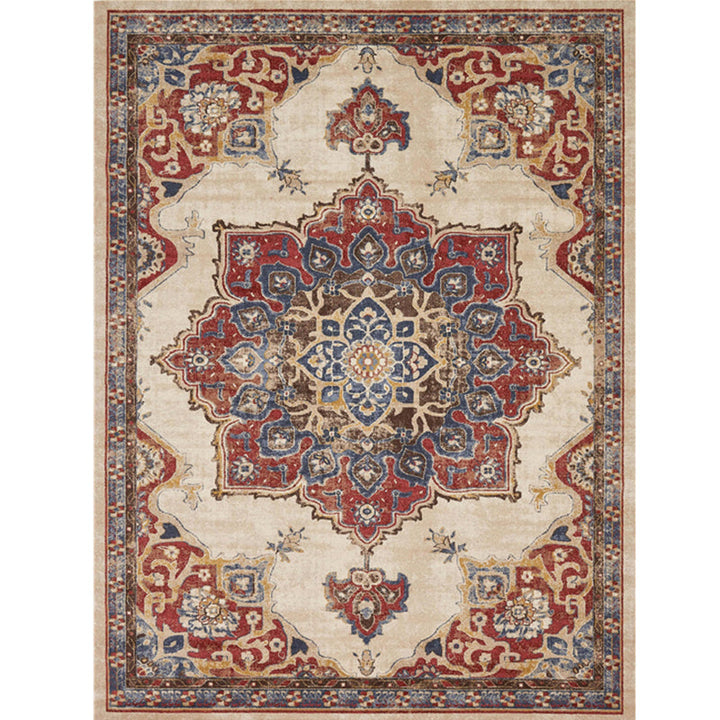 Retro Multicolored Moroccan Rug Synthetic Floral Patterned Rug Non-Slip Washable Pet-Friendly Rug for the Family Room | Bowlift