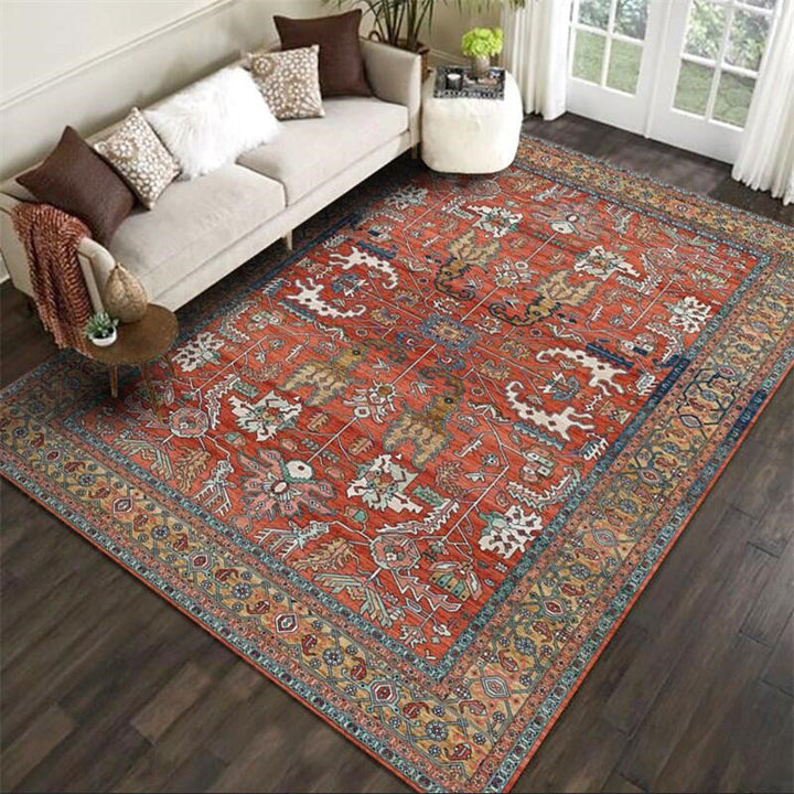 Red Persian Style Carpet Synthetic Geometric Area Rug Washable Non-Slip Backing Stain-Resistant Carpet for Room | Bowlift