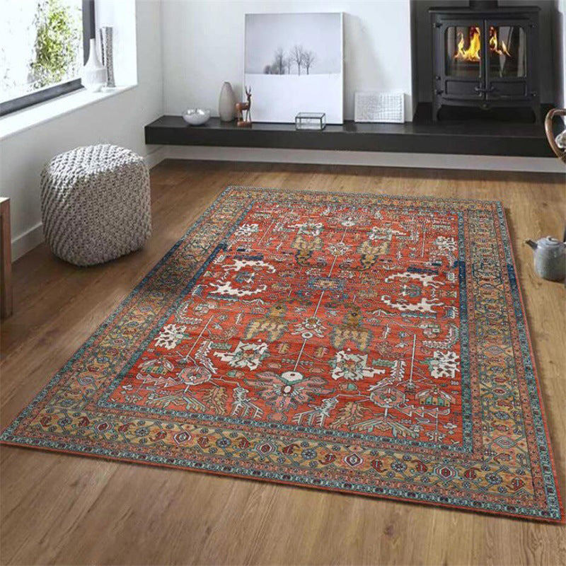 Red Persian Style Carpet Synthetic Geometric Area Rug Washable Non-Slip Backing Stain-Resistant Carpet for Room | Bowlift