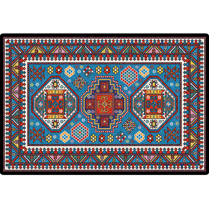 BowLift | Turkish Meeting Room Carpet Multicolor Symmetrical Tribal Pattern Carpet Polypropylene Non-Slip Stain Resistant Washable Carpet