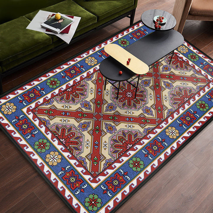 Persian tribal patterned rug Multicolored polyester rug Stain resistant Pet friendly Non-slip back Rug for the bedroom | Bowlift