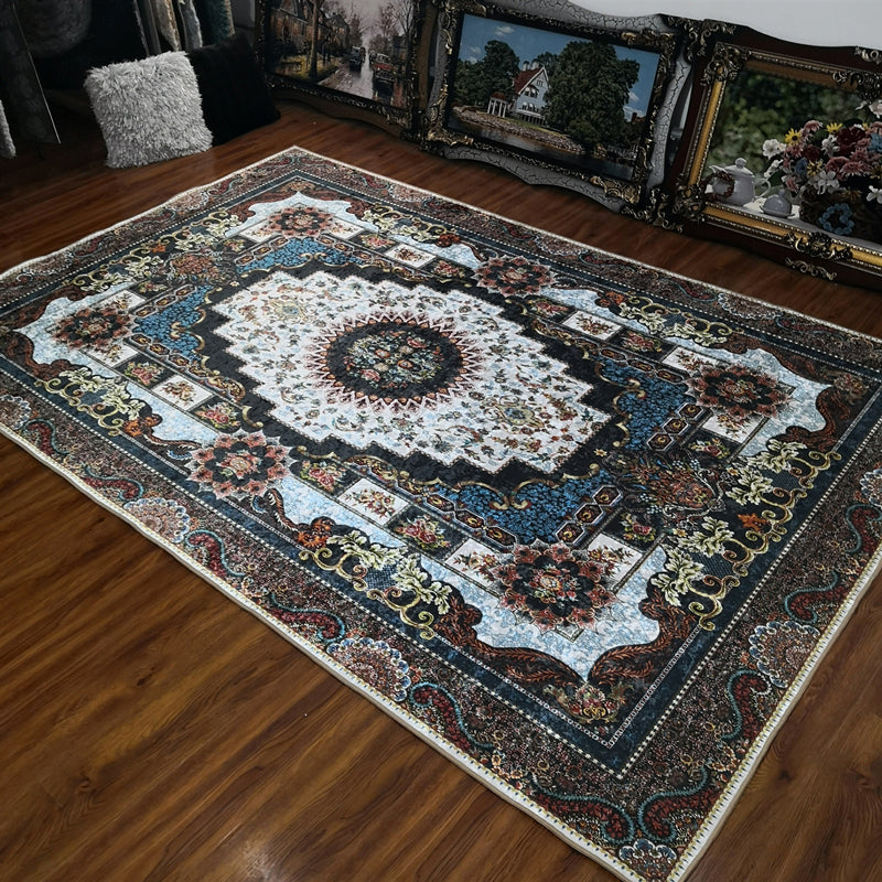 BowLift | Glam Persian Indoor Dress Multicolored Floral Pattern Dress Non-Slip Back Machine Washable Pet Friendly Carpet for Living Room