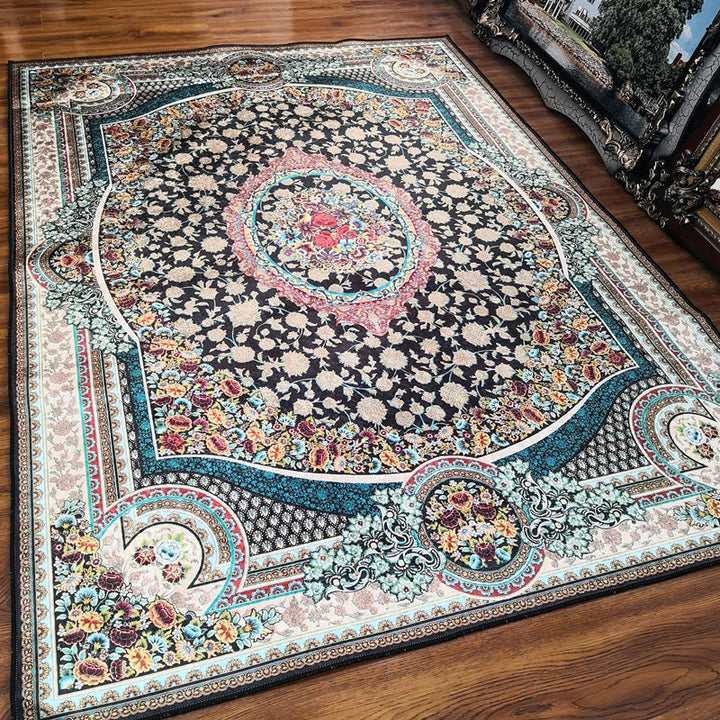 BowLift | Glam Persian Indoor Dress Multicolored Floral Pattern Dress Non-Slip Back Machine Washable Pet Friendly Carpet for Living Room