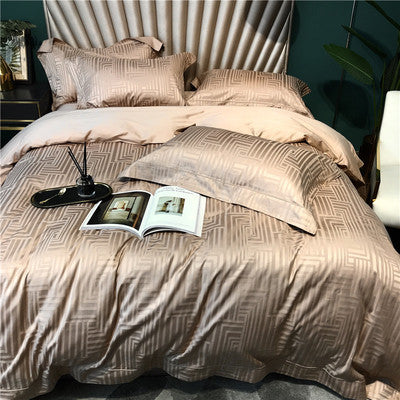 Silky Jacquard Sateen Duvet Cover Set with Damask Weave
