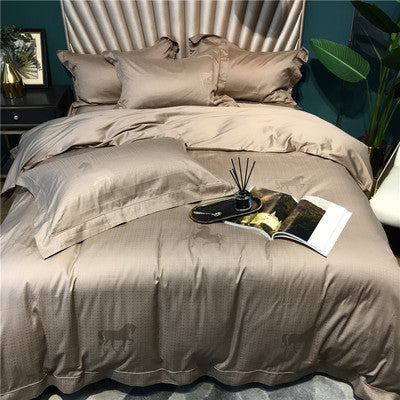 Silky Jacquard Sateen Duvet Cover Set with Damask Weave
