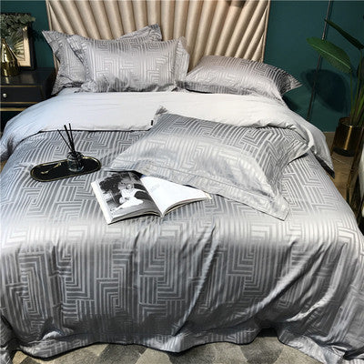 Silky Jacquard Sateen Duvet Cover Set with Damask Weave