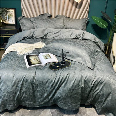 Silky Jacquard Sateen Duvet Cover Set with Damask Weave