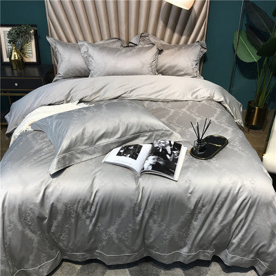 Silky Jacquard Sateen Duvet Cover Set with Damask Weave
