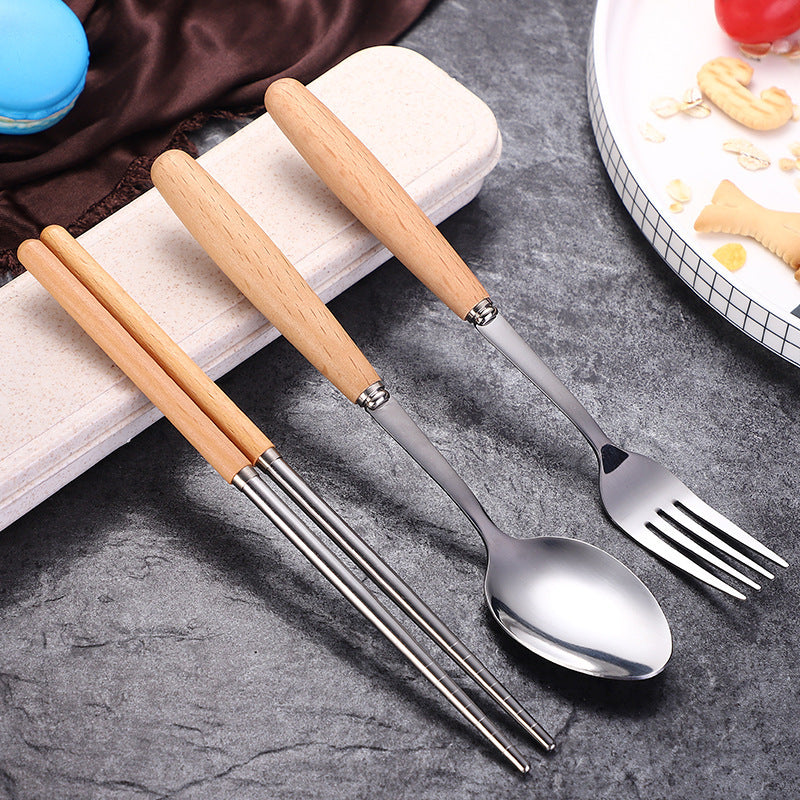 Portable Eco-Friendly Travel Cutlery Set with Wooden Handles Bowlift
