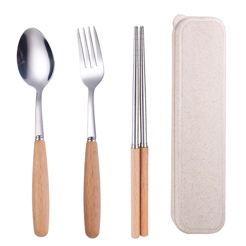 Portable Eco-Friendly Travel Cutlery Set with Wooden Handles Bowlift