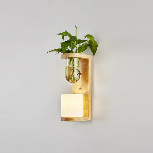 BowLift | White Glass Geometric Wall Lighting Modern 1 Head Wood Wall Lamp for Nightstand