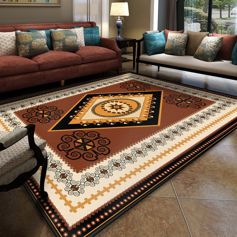 Turkish symmetrical geometric patterned carpet Multicolored polypropylene carpet Pet-friendly Non-slip Stain-resistant carpet for hallway | Bowlift
