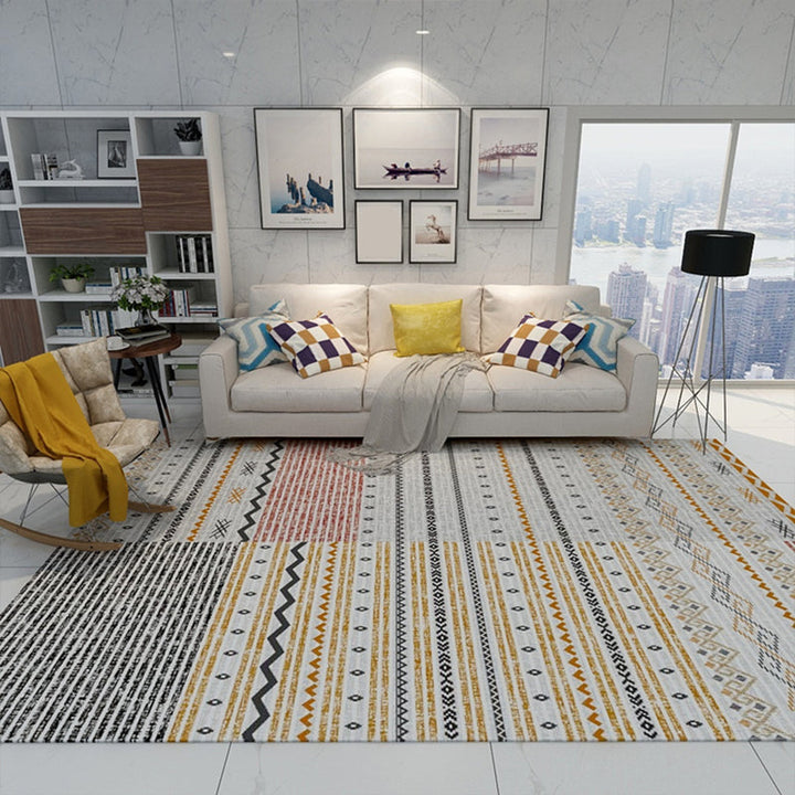Colorful Moroccan style rug polyester geometric pattern rug non-slip back machine washable dirt repellent rug for indoor use | Bowlift