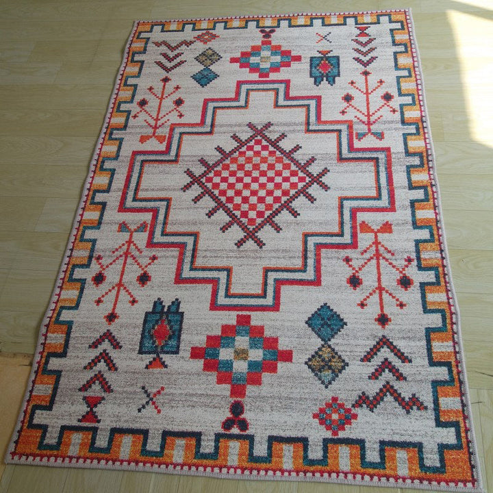 Colorful Moroccan style rug polyester geometric pattern rug non-slip back machine washable dirt repellent rug for indoor use | Bowlift