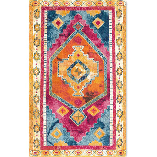 Colorful Moroccan style rug polyester geometric pattern rug non-slip back machine washable dirt repellent rug for indoor use | Bowlift