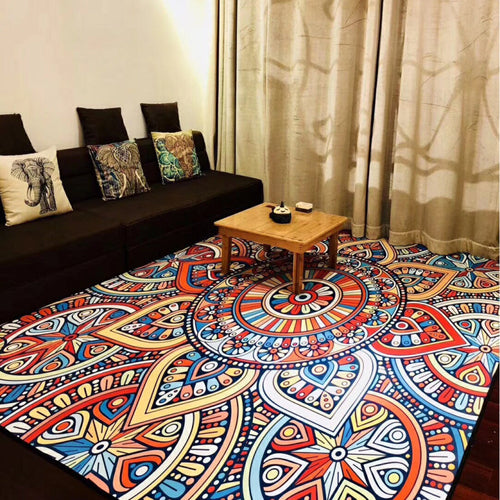 Multicolored Moroccan rug made of polypropylene, tribal floral rug, non-slip, dirt-repellent, washable rug for the living room | Bowlift